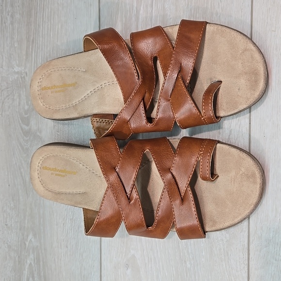 Cloudwalkers By Avenue Jackie Women's Leather Sandals Loop Toe Sz 11W - Picture 3 of 12